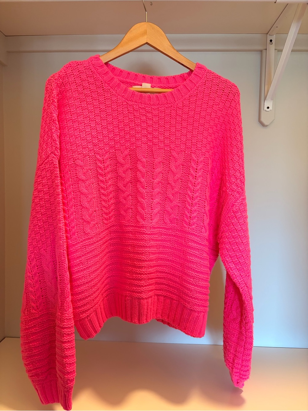 saltwater LUXE Hot Pink Cable Knit Crewneck Sweater